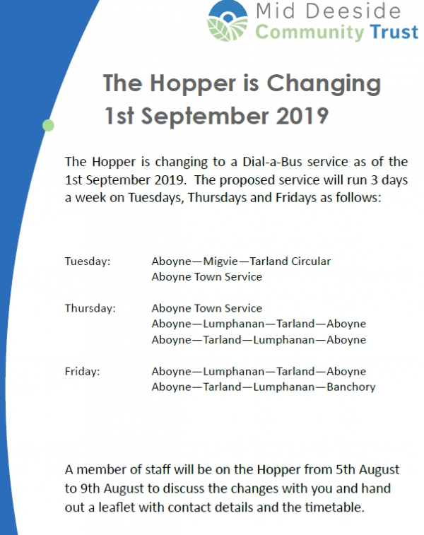 Hopper Change – 1st September 2019